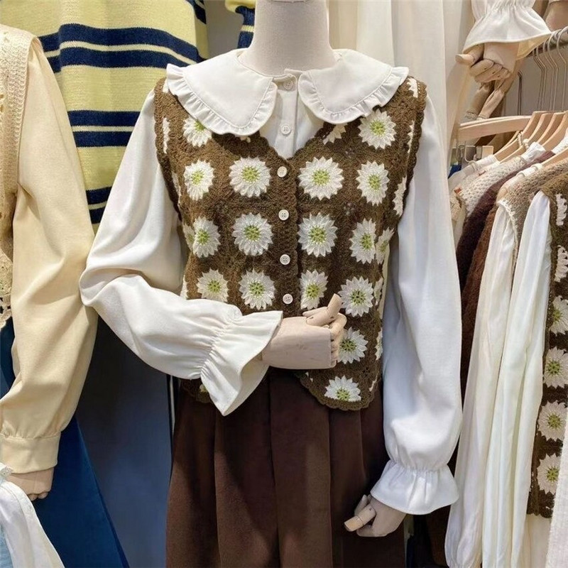 Boho etniskā vintage tamborēta veste sievietēm bez piedurknēm jakas Veste Ziedu izšuvumi Adījums Džemperis Veste Trikotāža Chalecos Mujer