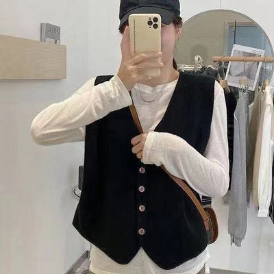 Vestes Sieviešu trikotāžas korejiešu stils Piedāvājums Visu maču Pavasaris Vienkāršs Brīvais V-veida kakla izgriezums Sieviešu brīvs Studentes Ikdienas Harajuku Retro Sieviete