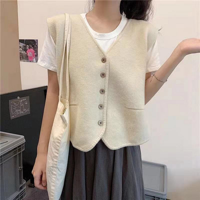 Vestes Sieviešu trikotāžas korejiešu stils Piedāvājums Visu maču Pavasaris Vienkāršs Brīvais V-veida kakla izgriezums Sieviešu brīvs Studentes Ikdienas Harajuku Retro Sieviete