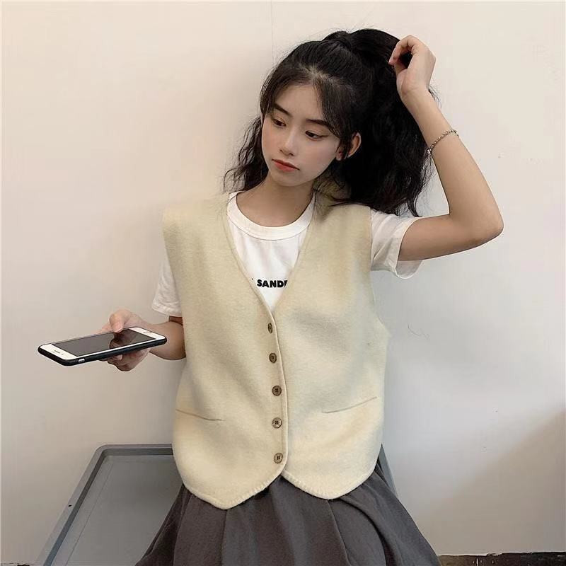 Vestes Sieviešu trikotāžas korejiešu stils Piedāvājums Visu maču Pavasaris Vienkāršs Brīvais V-veida kakla izgriezums Sieviešu brīvs Studentes Ikdienas Harajuku Retro Sieviete