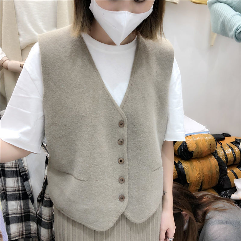 Vestes Sieviešu trikotāžas korejiešu stils Piedāvājums Visu maču Pavasaris Vienkāršs Brīvais V-veida kakla izgriezums Sieviešu brīvs Studentes Ikdienas Harajuku Retro Sieviete