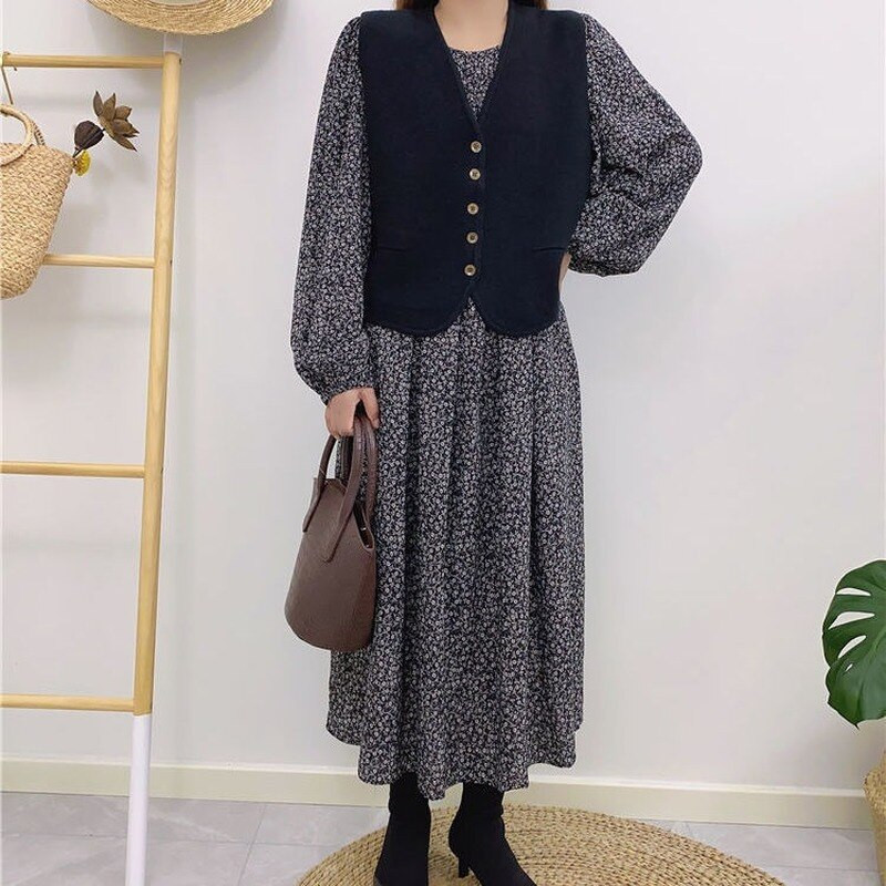 Vestes Sieviešu trikotāžas korejiešu stils Piedāvājums Visu maču Pavasaris Vienkāršs Brīvais V-veida kakla izgriezums Sieviešu brīvs Studentes Ikdienas Harajuku Retro Sieviete