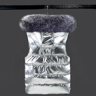 Rudens ziemas ūdensnecaurlaidīga sieviešu veste noņemama kažokādas apkakle bez piedurknēm jaka Ziemas veste ar kapuci Sieviešu spīdīga kokvilnas veste