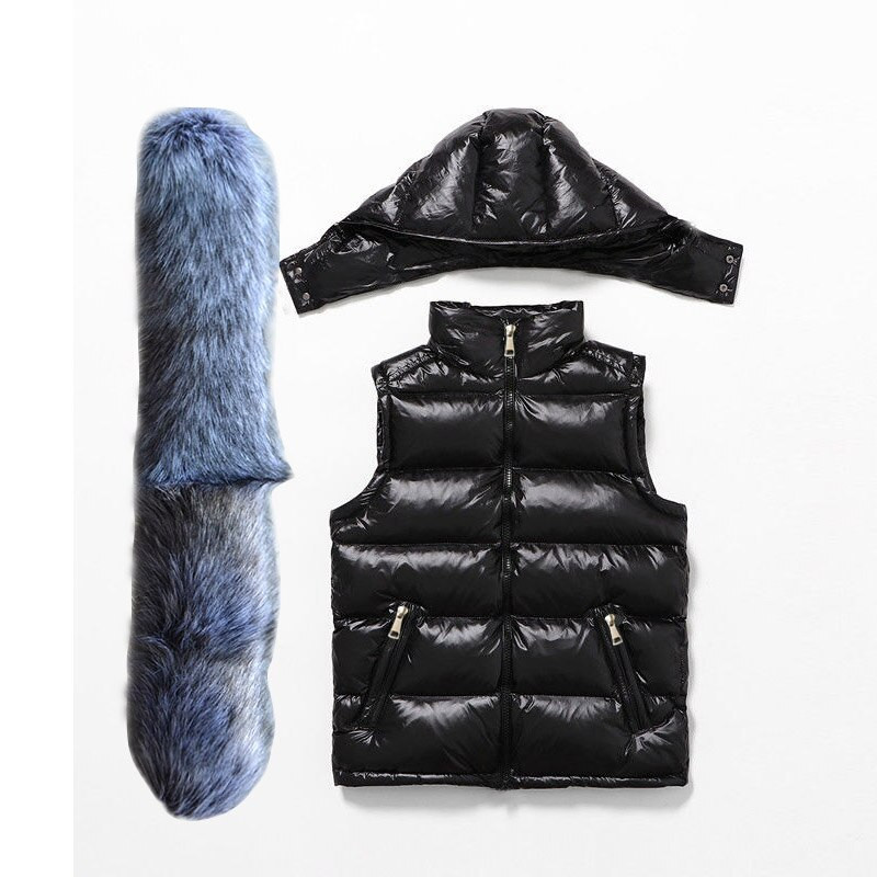 Rudens ziemas ūdensnecaurlaidīga sieviešu veste noņemama kažokādas apkakle bez piedurknēm jaka Ziemas veste ar kapuci Sieviešu spīdīga kokvilnas veste