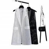 Νέο Μέγεθος M-3XL Γυναικείο Μαύρο Μακρύ Κοίλο Γιλέκο Γιλέκο Ευρωπαϊκού Στιλ Αμάνικο Μπουφάν Μεγάλο Πανωφόρι Top Γιλέκο Ρούπα Γυναικείο