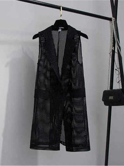 Νέο Μέγεθος M-3XL Γυναικείο Μαύρο Μακρύ Κοίλο Γιλέκο Γιλέκο Ευρωπαϊκού Στιλ Αμάνικο Μπουφάν Μεγάλο Πανωφόρι Top Γιλέκο Ρούπα Γυναικείο