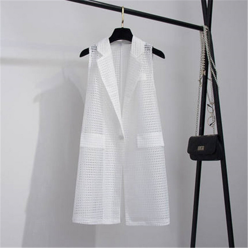 Νέο Μέγεθος M-3XL Γυναικείο Μαύρο Μακρύ Κοίλο Γιλέκο Γιλέκο Ευρωπαϊκού Στιλ Αμάνικο Μπουφάν Μεγάλο Πανωφόρι Top Γιλέκο Ρούπα Γυναικείο