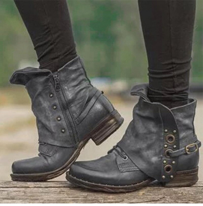 Ženske gležnjače Jesen Zima Retro niske pete Ženske cipele Vintage čizme s patentnim zatvaračem od PU kože Drop dostava