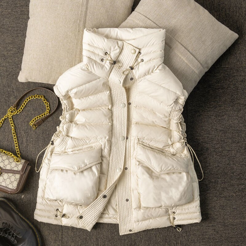 Zimski pamučni prsluk s toplim pahuljama Ženski sveobuhvatni široki topli prsluk s gornjom odjećom bez rukava s velikim džepom Ženski prsluk