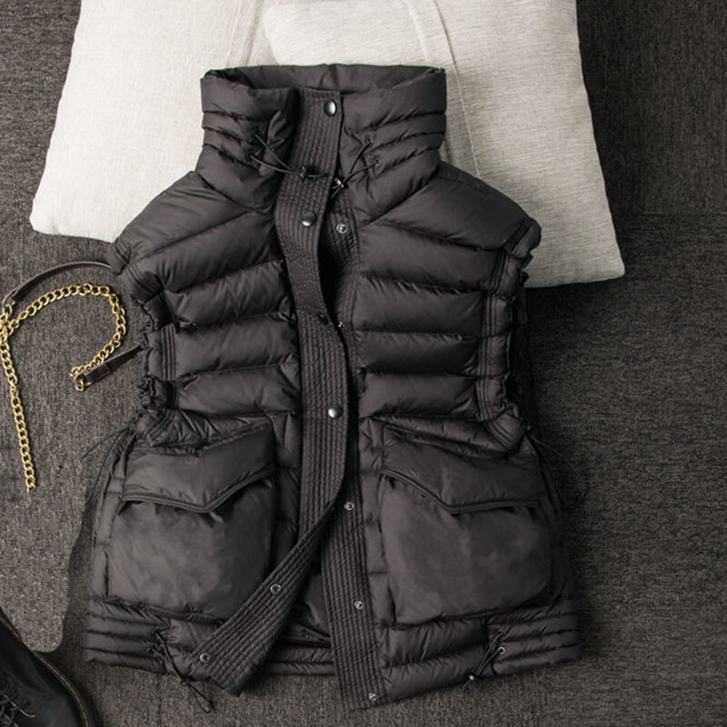 Zimski pamučni prsluk s toplim pahuljama Ženski sveobuhvatni široki topli prsluk s gornjom odjećom bez rukava s velikim džepom Ženski prsluk