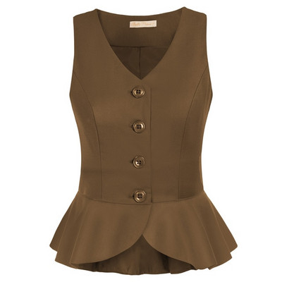 Belle Poque Ženski starinski prsluk s naboranim rubom iz 1950-ih, jednoredni prsluk, jednobojni prsluk bez rukava s V-izrezom, prsluk s nepravilnim rubom A30