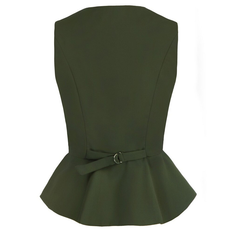 Belle Poque Ženski starinski prsluk s naboranim rubom iz 1950-ih, jednoredni prsluk, jednobojni prsluk bez rukava s V-izrezom, prsluk s nepravilnim rubom A30