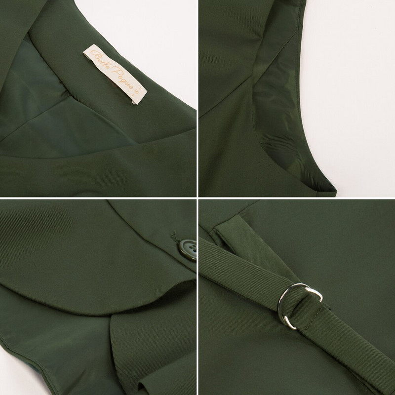 Belle Poque Ženski starinski prsluk s naboranim rubom iz 1950-ih, jednoredni prsluk, jednobojni prsluk bez rukava s V-izrezom, prsluk s nepravilnim rubom A30