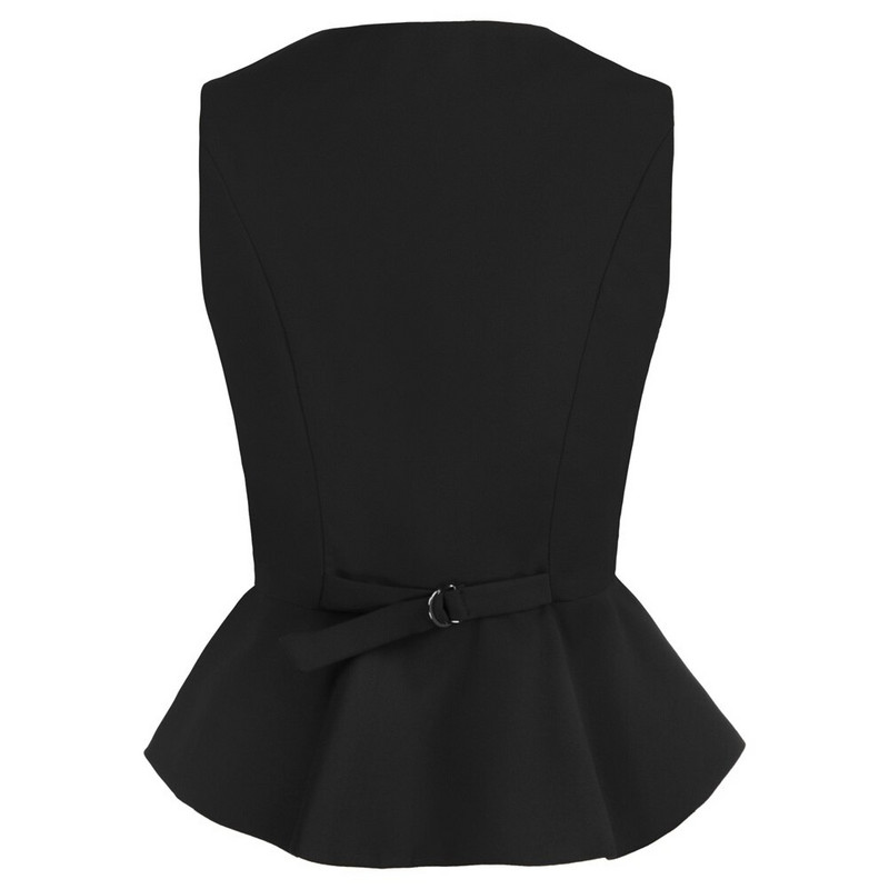 Belle Poque Ženski starinski prsluk s naboranim rubom iz 1950-ih, jednoredni prsluk, jednobojni prsluk bez rukava s V-izrezom, prsluk s nepravilnim rubom A30