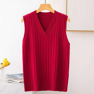 Naiste kootud kampsun varrukateta naiste vest Naiste elastsed topid Naiste V-kaelusega pullovertopid kooli teismeliste tüdrukute vest