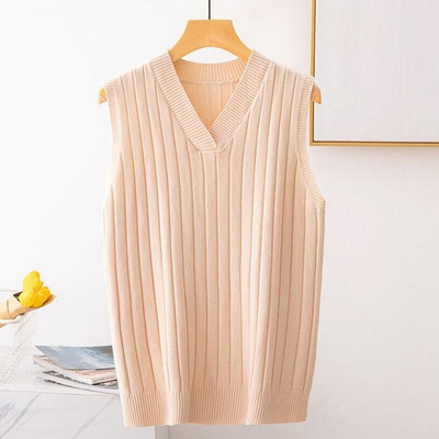 Naiste kootud kampsun varrukateta naiste vest Naiste elastsed topid Naiste V-kaelusega pullovertopid kooli teismeliste tüdrukute vest