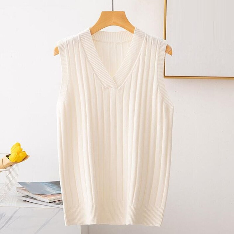 Naiste kootud kampsun varrukateta naiste vest Naiste elastsed topid Naiste V-kaelusega pullovertopid kooli teismeliste tüdrukute vest