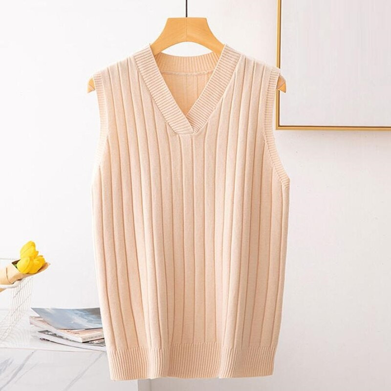 Naiste kootud kampsun varrukateta naiste vest Naiste elastsed topid Naiste V-kaelusega pullovertopid kooli teismeliste tüdrukute vest
