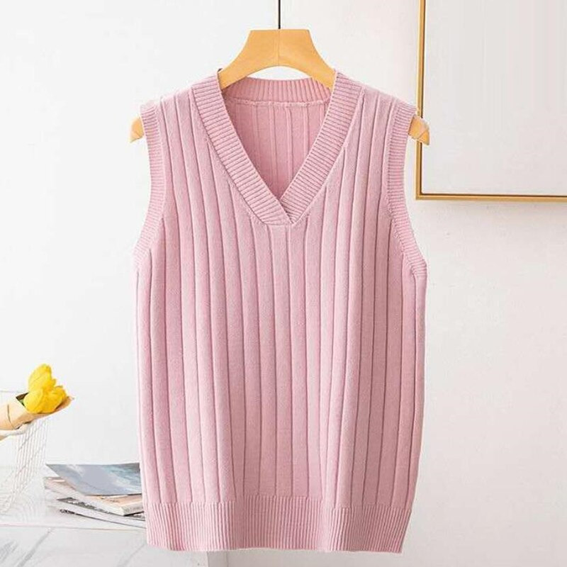 Naiste kootud kampsun varrukateta naiste vest Naiste elastsed topid Naiste V-kaelusega pullovertopid kooli teismeliste tüdrukute vest