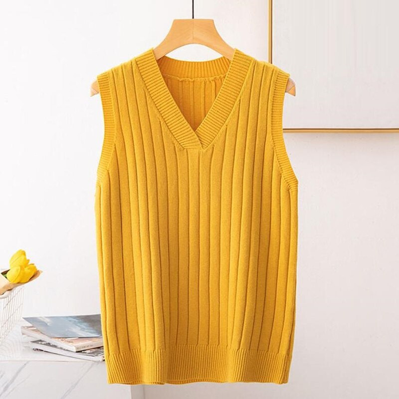 Naiste kootud kampsun varrukateta naiste vest Naiste elastsed topid Naiste V-kaelusega pullovertopid kooli teismeliste tüdrukute vest