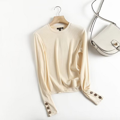 Modishdutti 2022. gada rudens sieviešu modes svītrains trikotāžas sieviešu džemperis, elegants pogas, vienkārši ikdienas džemperi