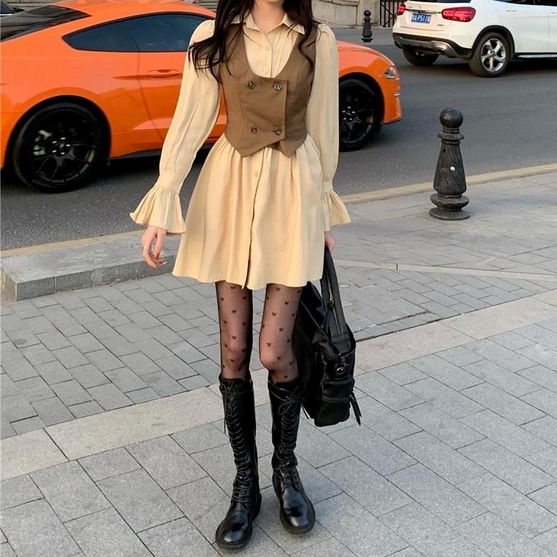 Γυναικεία γιλέκα Μασίφ Διπλό Ανοιξιάτικο Γυναικείο Μοντέρνο Αμάνικο Crops Vintage Casual Comfortable All-match High Street Mujer