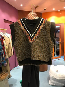 Gaganight džemper s V izrezom Vintage ženski pleteni puloveri s perlama Ležerni ženski prsluk bez rukava Široki korejski prsluk