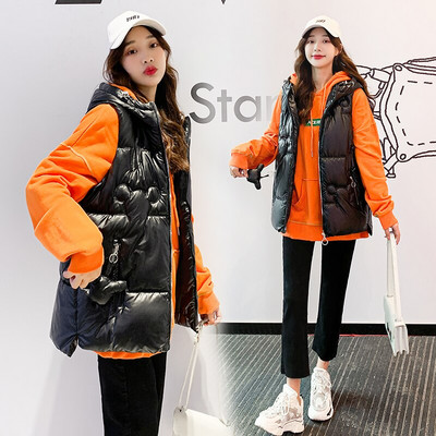 Fitaylor 2022 Jesen Zima Ženska vesta s kapuljačom Ležerna pamučna topla podstavljena jakna Bijelo Ružičasto Plava Slatka široka jakna bez rukava