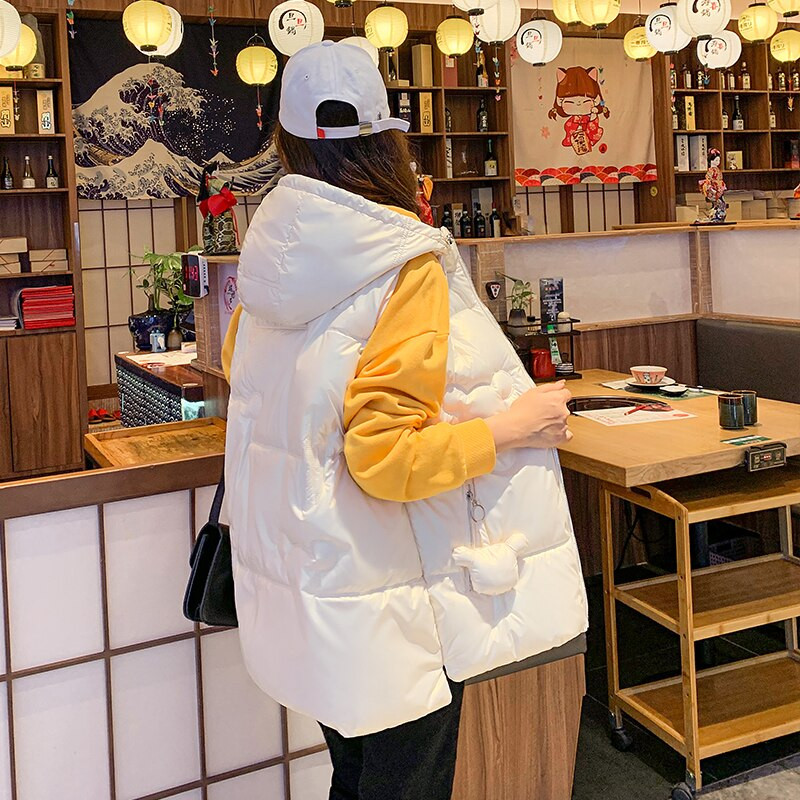 Fitaylor 2022 Jesen Zima Ženska vesta s kapuljačom Ležerna pamučna topla podstavljena jakna Bijelo Ružičasto Plava Slatka široka jakna bez rukava