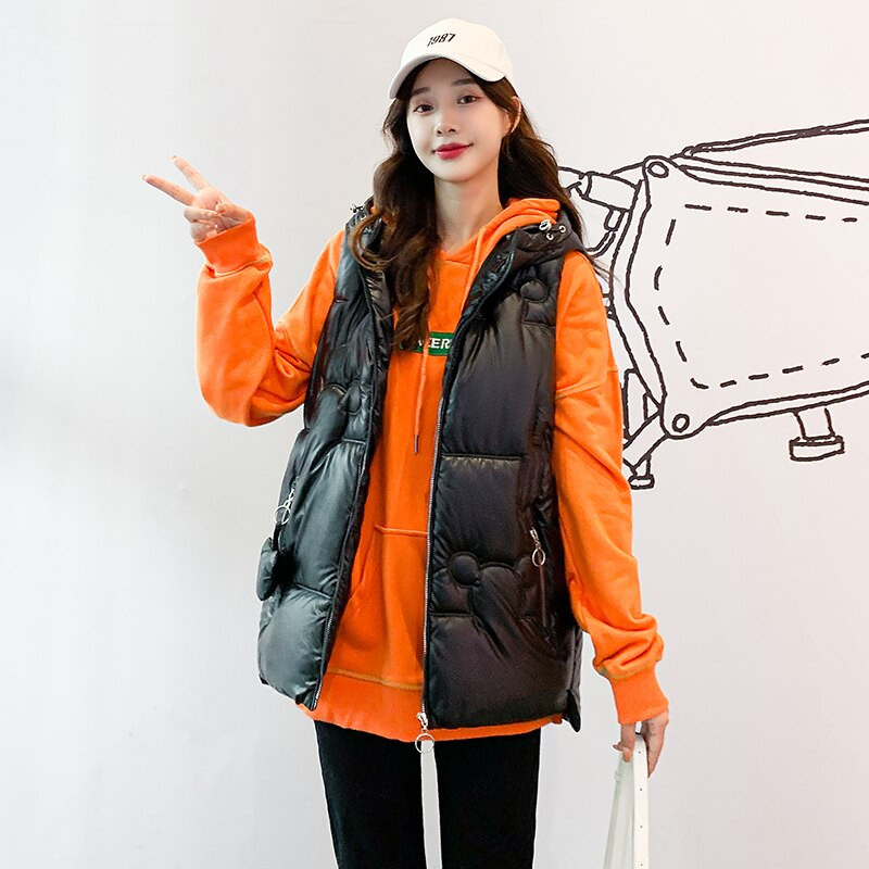 Fitaylor 2022 Jesen Zima Ženska vesta s kapuljačom Ležerna pamučna topla podstavljena jakna Bijelo Ružičasto Plava Slatka široka jakna bez rukava