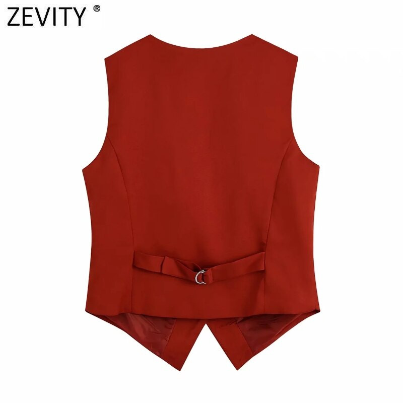 Zevity 2021 Γυναικεία μόδα V λαιμόκοψη Αμάνικο μονόχρωμο γιλέκο τζάκετ γραφείου Γυναικείο μονόστηθο γιλέκο Chic τοπ CT763