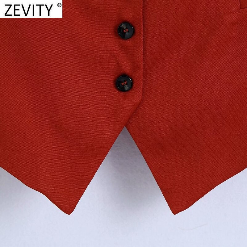 Zevity 2021 Γυναικεία μόδα V λαιμόκοψη Αμάνικο μονόχρωμο γιλέκο τζάκετ γραφείου Γυναικείο μονόστηθο γιλέκο Chic τοπ CT763