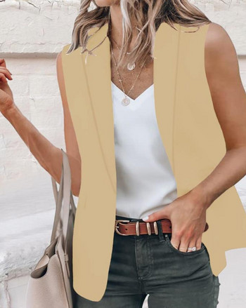 Γυναικεία γιλέκα με μονό κουμπί γιακά με πέτο Γιλέκο σακάκι με σέξι αμάνικο καλοκαιρινό φθινόπωρο All-Match Daily Club Streetwear