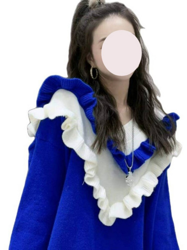 2022 Νέο βολάν πουλόβερ με αντίθεση με λαιμόκοψη Γυναικείο χριστουγεννιάτικο κόκκινο σχέδιο Sense Small Crowd Μεσαίο μακρύ πουλόβερ Κορυφαίο πουλόβερ Γυναικείο