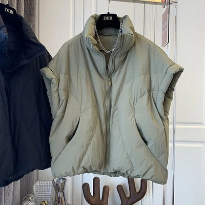 Novi ženski prsluk s stojećim ovratnikom za 2022. Kratki široki topli ležerni pamučni podstavljeni prsluk Kaput Zimska jakna bez rukava za 2022.