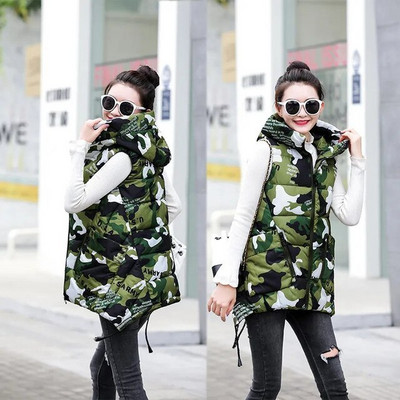 5XL Ženski prsluk Kaput 2022 Novi Jesen Zima Debeli pamučni kaputi Topla odjeća s printom Prsluk bez rukava Ženska jakna s kapuljačom