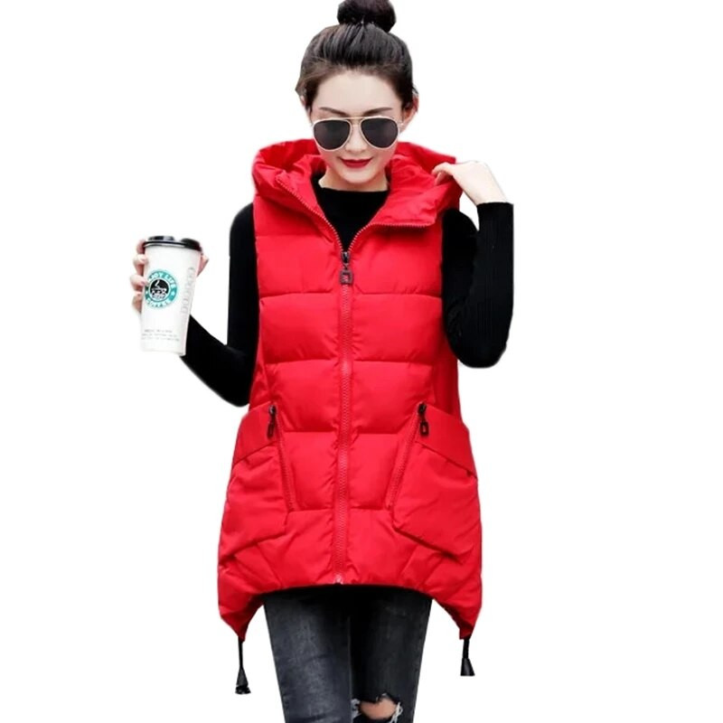 5XL Ženski prsluk Kaput 2022 Novi Jesen Zima Debeli pamučni kaputi Topla odjeća s printom Prsluk bez rukava Ženska jakna s kapuljačom