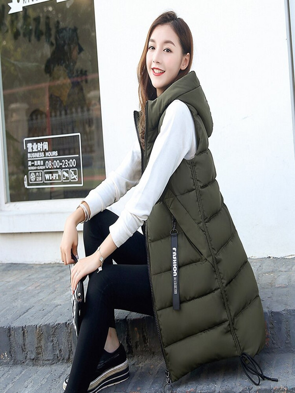 br Φθινοπωρινά και χειμωνιάτικα γιλέκα για γυναίκες Νέο λεπτό, περιστασιακό μακρύ γιλέκο με κουκούλα, γυναικείο βαμβακερό γιλέκο Mujer