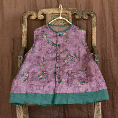 Johnature Γυναικεία vintage φθινοπωρινά γιλέκα με κουμπιά στάμπα Floral λινό 2021 Νέο αμάνικο λινό O-λαιμόκοψη Ζεστές τσέπες Γυναικεία γιλέκα