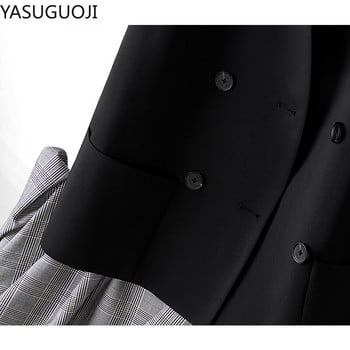 YASUGUOJI Fashion Διπλό Γυναικείο Γιλέκο Νέο 2021 Φθινοπωρινό, Αδύνατη Εφαρμογή V λαιμόκοψη Επίσημο Γυναικείο Γυναικείο Γιλέκο Μπουφάν Plus Size