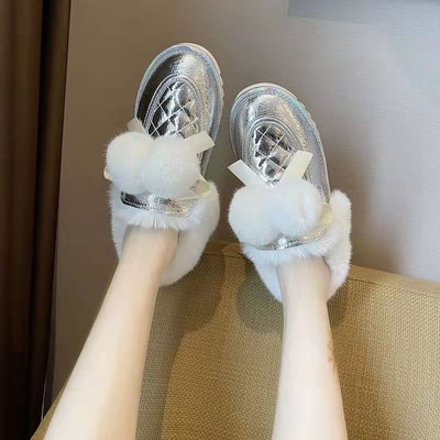 Μπότες χιονιού 2020 Χειμώνας Νέα επίπεδη φιόγκο με κρύσταλλα μόδα Κορεατικές εκδόσεις Κάλυμμα ποδιών Φοιτητικά βαμβακερά παπούτσια Maomao