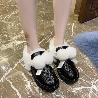 Μπότες χιονιού 2020 Χειμώνας Νέα επίπεδη φιόγκο με κρύσταλλα μόδα Κορεατικές εκδόσεις Κάλυμμα ποδιών Φοιτητικά βαμβακερά παπούτσια Maomao