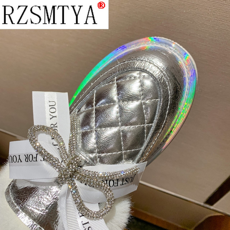 Μπότες χιονιού 2020 Χειμώνας Νέα επίπεδη φιόγκο με κρύσταλλα μόδα Κορεατικές εκδόσεις Κάλυμμα ποδιών Φοιτητικά βαμβακερά παπούτσια Maomao