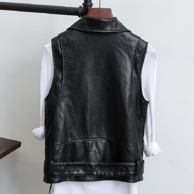 Sieviešu melna ādas veste 2022. gada modes rāvējslēdzējs Pu ādas jakas, sieviešu motociklu jaka, veste, veste XZ747