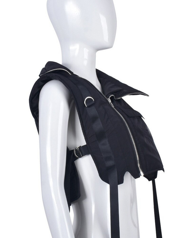 FQLWL Zimski kaput Okraćene jakne za žene 2022. Ulična odjeća bez rukava s patentnim zatvaračem Modni crni pufer prsluk Ležerne majice na vezanje