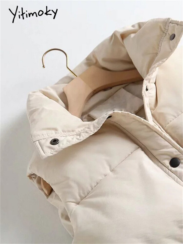 Yitimoky rudens ziemas jaka veste sieviešu veste 2022. gada modes pogām dūnu mēteļi, stāvošs apkakle Parkas kokvilnas polsterēts silts virsdrēbes