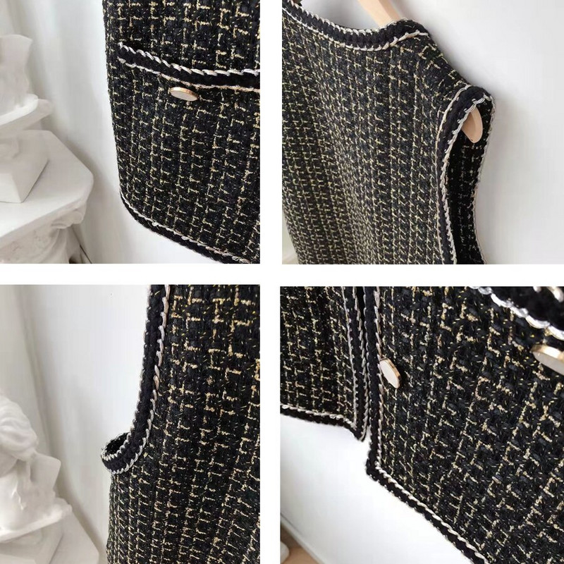 Chic jakna bez rukava, modna jakna s jednorednim kopčanjem, uski korejski jednobojni kaput, proljeće, jesen, vintage prsluk od tvida s V-izrezom, ženski prsluk