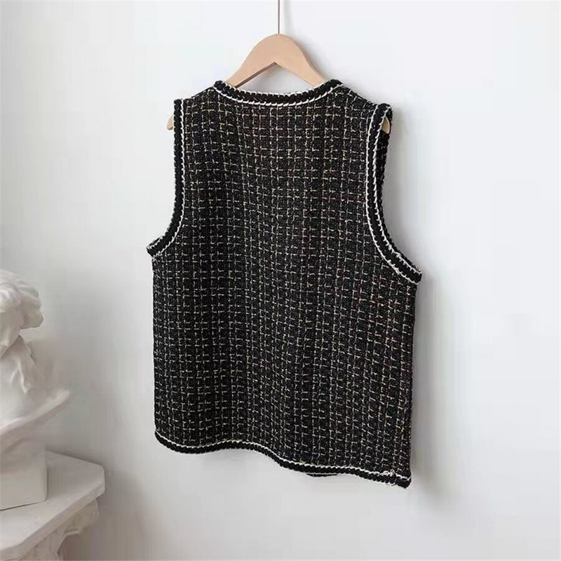 Chic jakna bez rukava, modna jakna s jednorednim kopčanjem, uski korejski jednobojni kaput, proljeće, jesen, vintage prsluk od tvida s V-izrezom, ženski prsluk