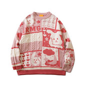 Karikatūra jauks džemperis ar trusis sievietēm rudens un ziemas jauns japāņu vintage pāris, vaļīgs šuvju kontrasta krāsas džemperis ar džemperi