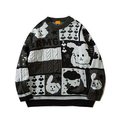 Karikatūra jauks džemperis ar trusis sievietēm rudens un ziemas jauns japāņu vintage pāris, vaļīgs šuvju kontrasta krāsas džemperis ar džemperi